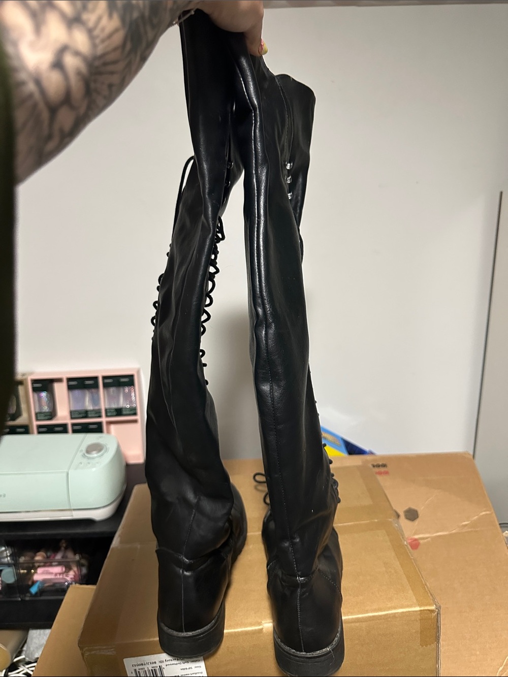 Women’s Black Lace-Up Over-the-Knee Boots - Picture 2 of 3